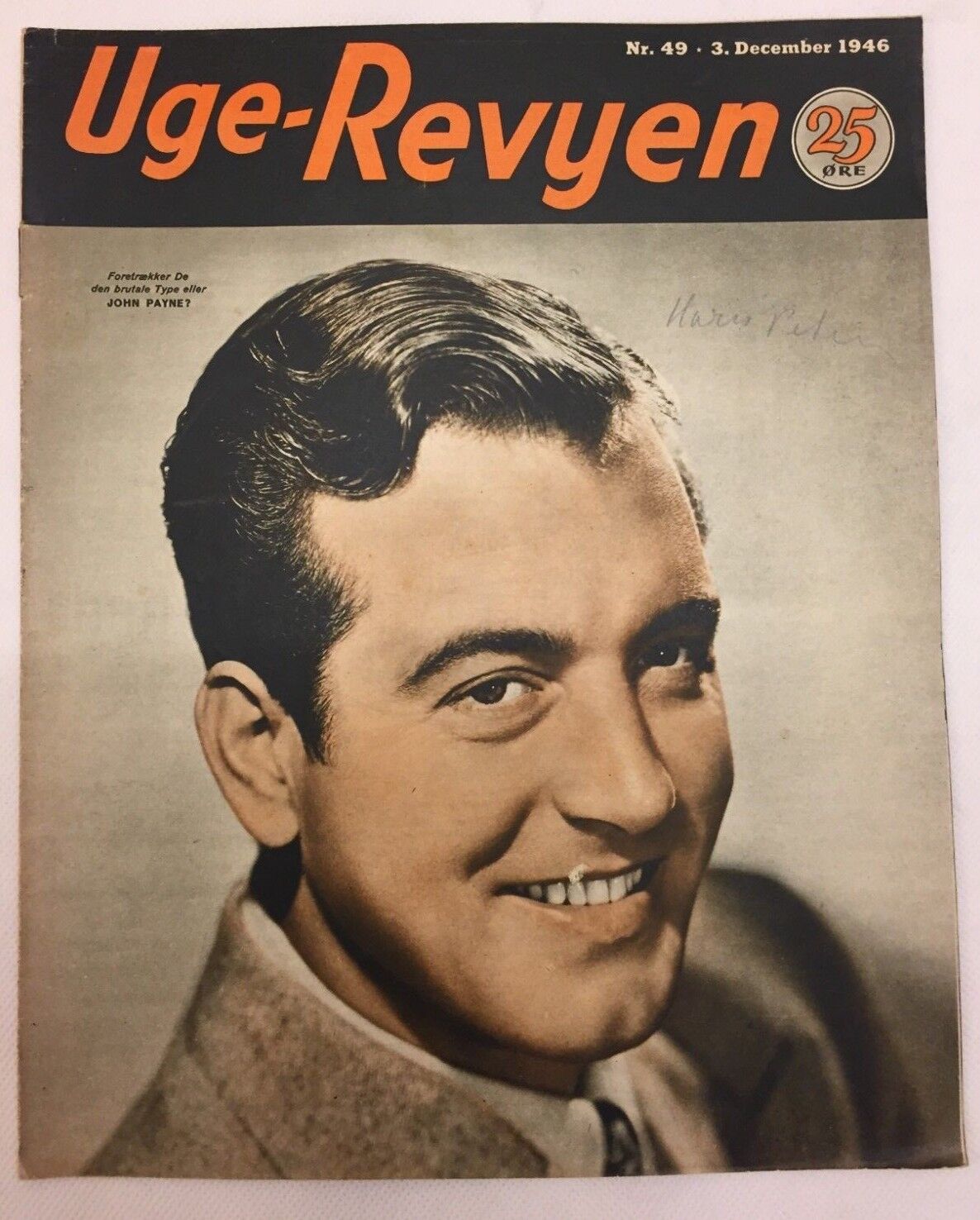 John Payne On The Front Cover Danish Weekly Vintage Magazine Uge-Revyen 1946