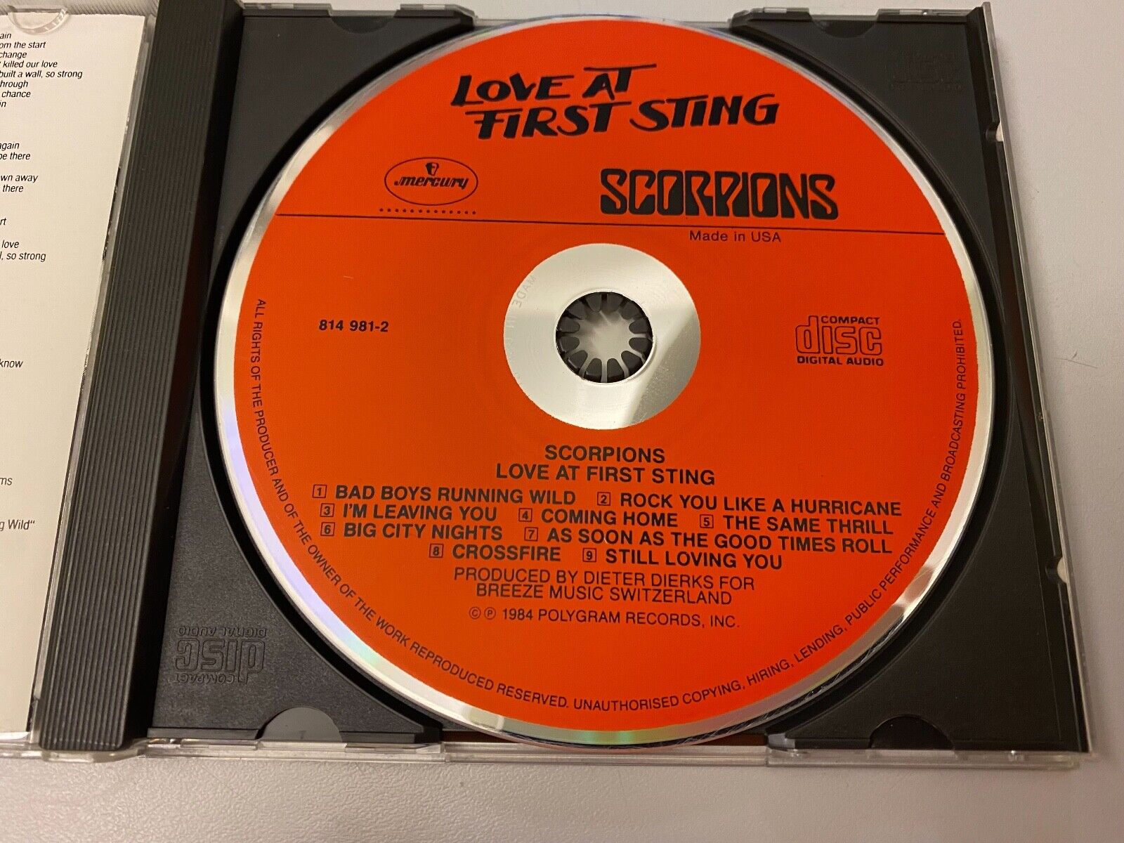 SCORPIONS "LOVE AT FIRST STING" 1984 1 PRESS USA CD ALBUM MERCURY 9 TRACKS RARE