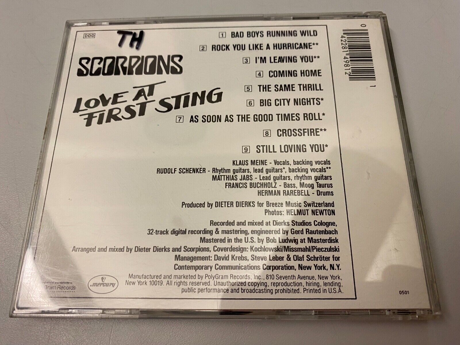 SCORPIONS "LOVE AT FIRST STING" 1984 1 PRESS USA CD ALBUM MERCURY 9 TRACKS RARE