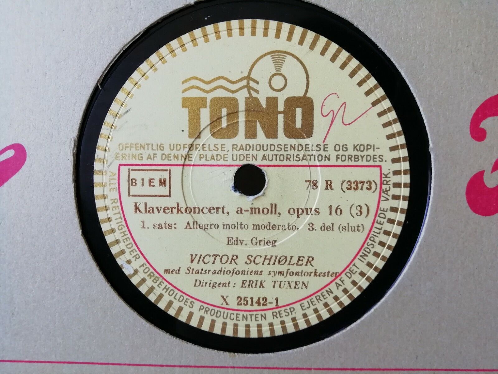 78 rpm record:TONODenmarkGrieg Piano Concert Victor Schiøler