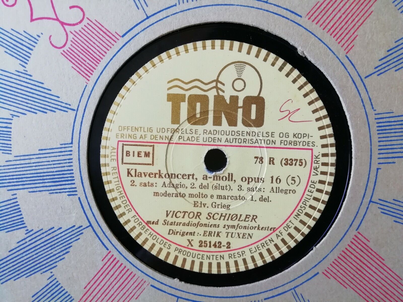 78 rpm record:TONODenmarkGrieg Piano Concert Victor Schiøler