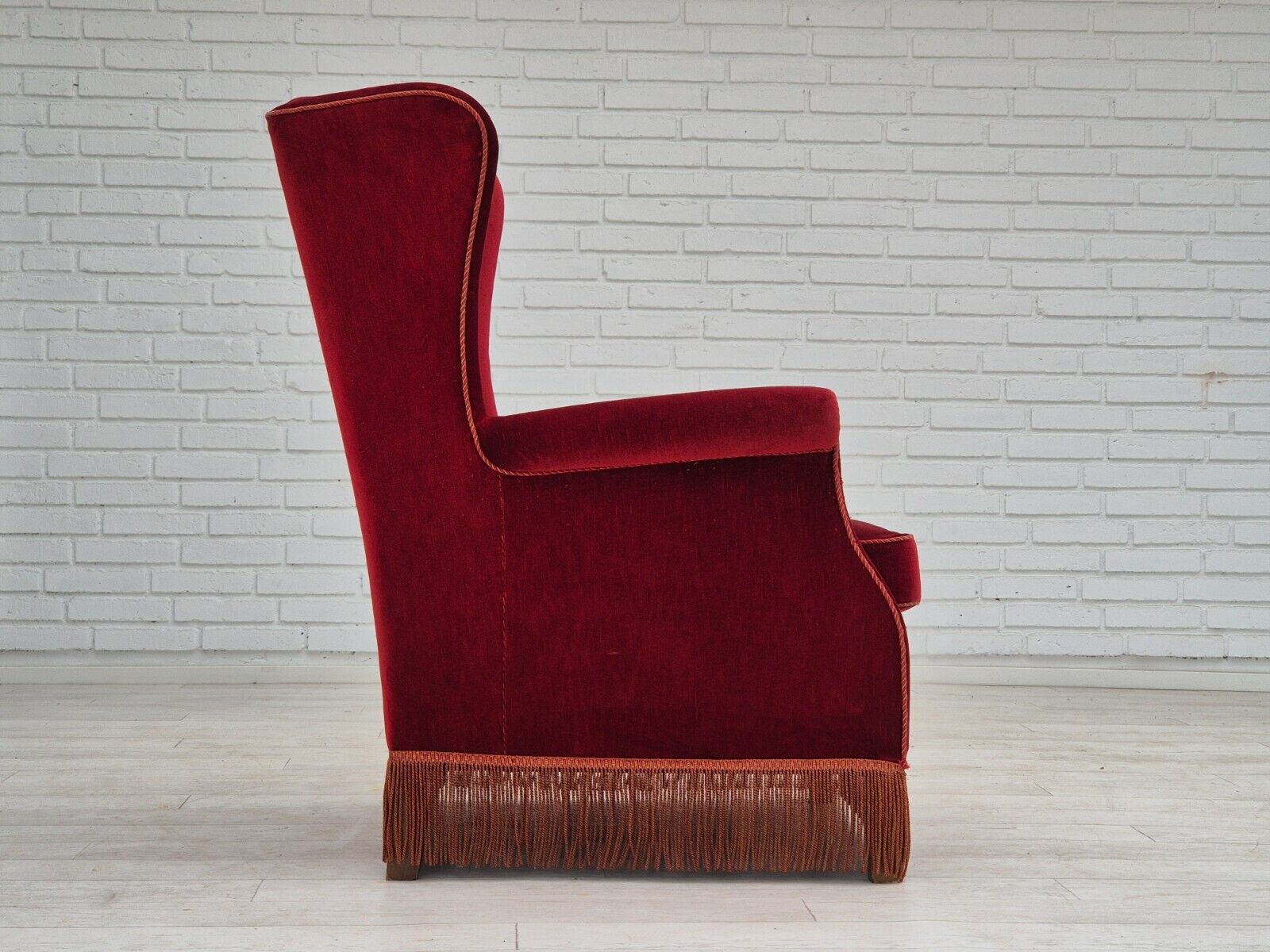 1970s Danish highback wingback armchair original condition furniture velour