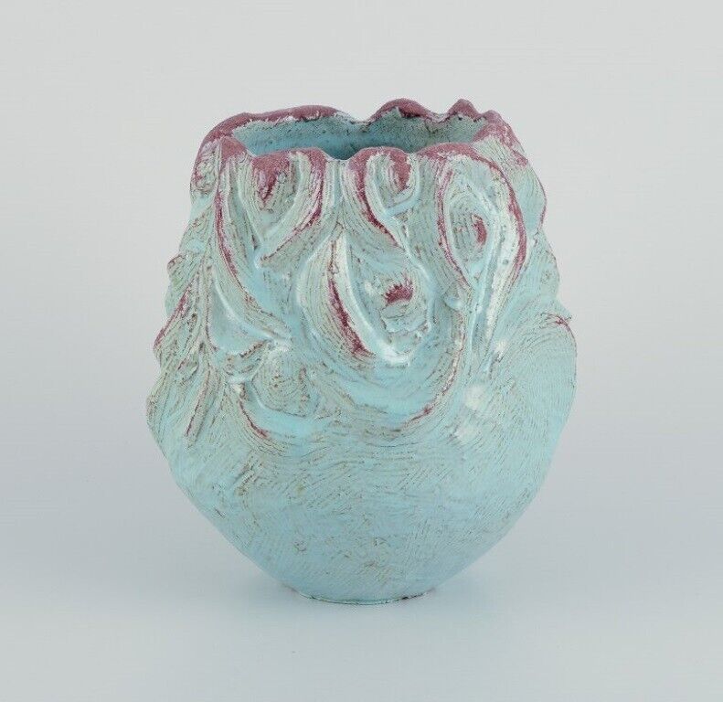 Mette Doller Svaneke Denmark Unique ceramic vase with turquoise glaze