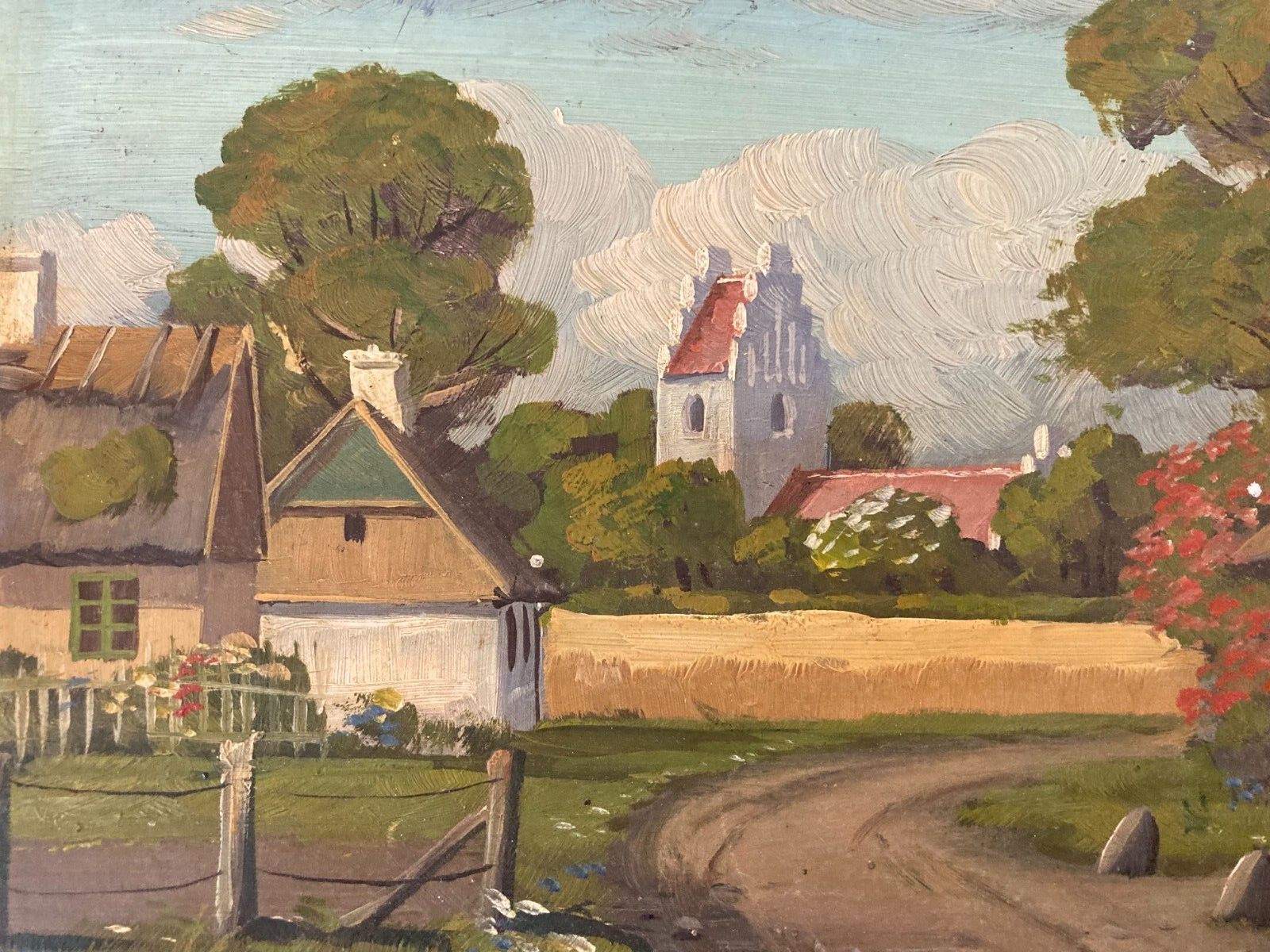 Danish Oil Painting on Wood by P Mølved - Idyllic Countryside Scene 30*24cm