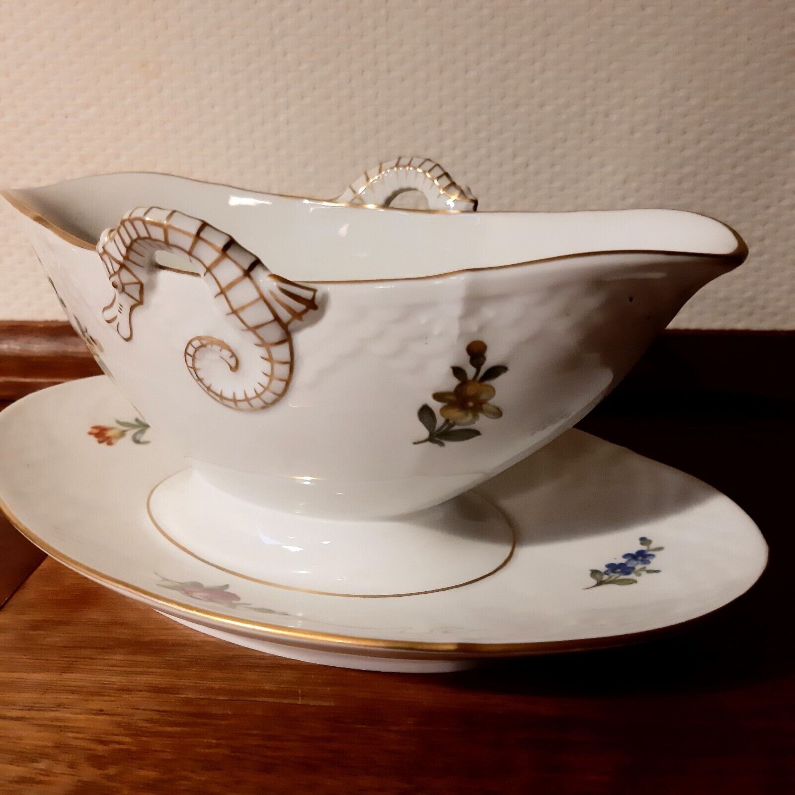 GRAVY BOAT w attached Underplate SAXON FLOWER Bing  Grondahl Royal Copenhagen 8