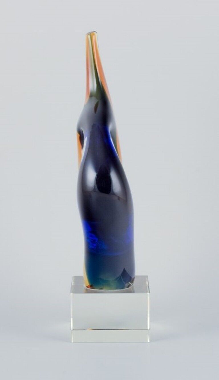 Murano Italy art glass sculpture in blue and orange glass