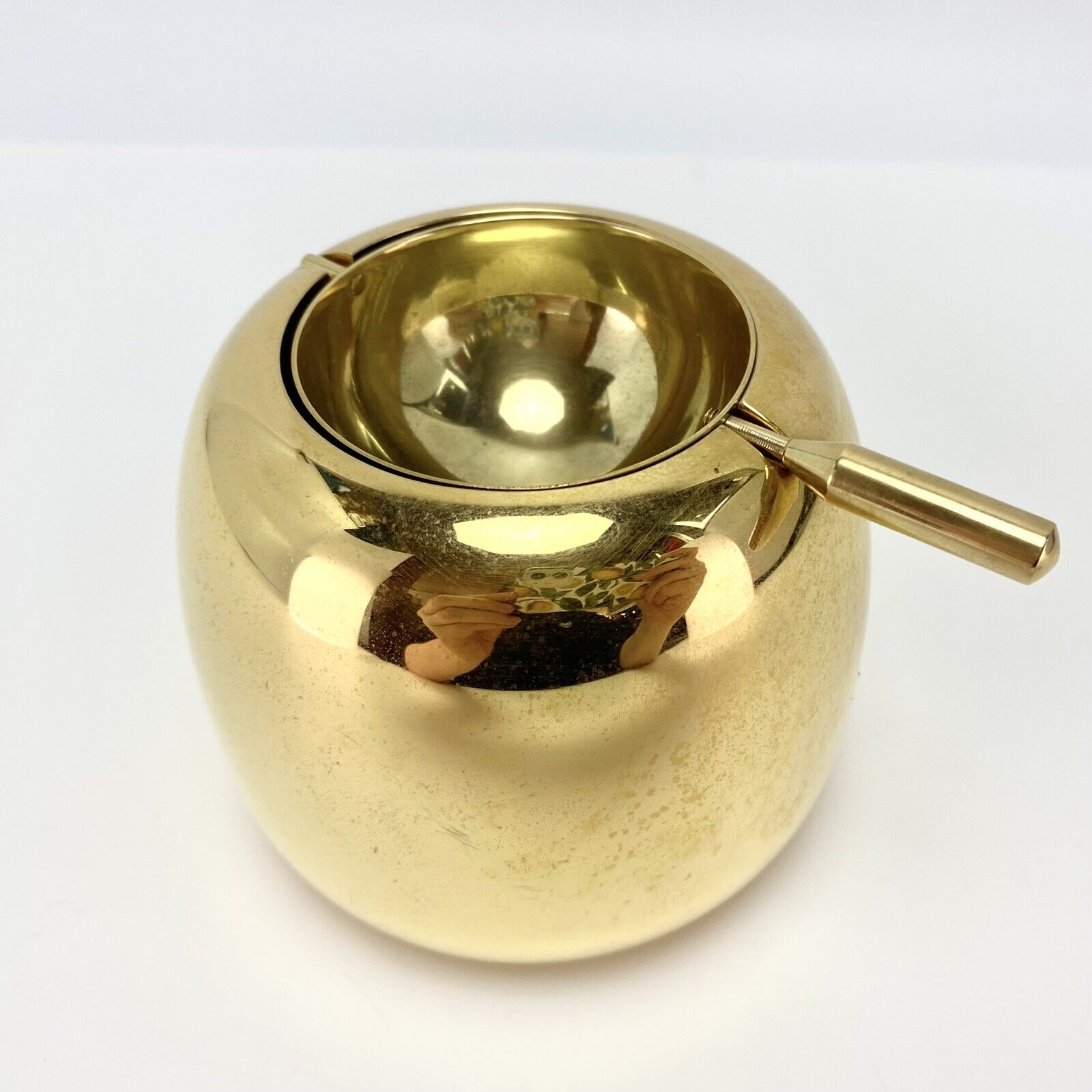 Heavy Vintage Danish MCM Brass Flip Top Ashtray Gold á La Stelton Cylinda Line