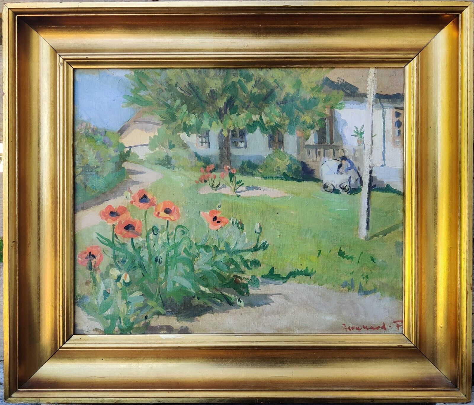 Aage Bernard-Frederiksen (1883-1963): GARDEN IN FRONT OF HOUSE oil painting