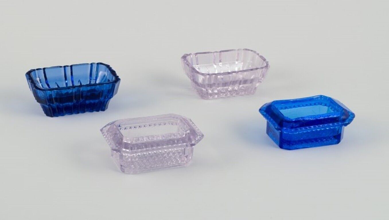 Fåglavik Glasbruk (1874-1980) Sweden Four salt cellars in blue and purple glass