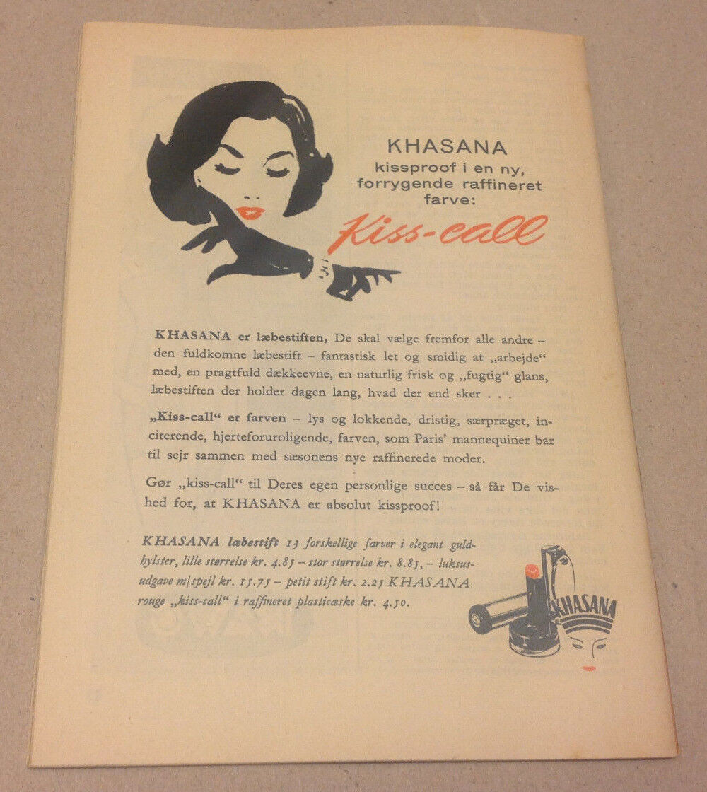 JOANNE GILBERT FRONT COVER LIPSTICK ADD BACK COVER VINTAGE Danish Magazine 1954