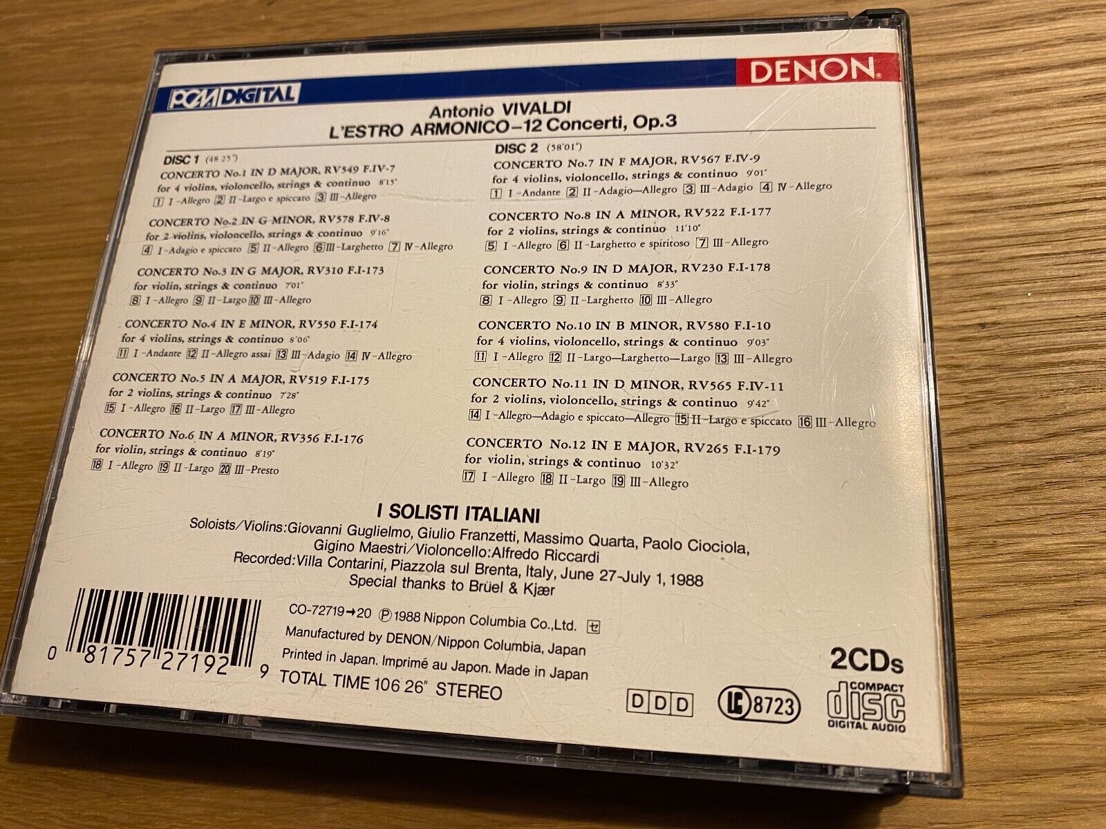 ANTONIO VIVALDI "L´ESTRO ARMONICO" 2 X CD SET 12 TRACK 1988 JAPANESE PRESS DENON