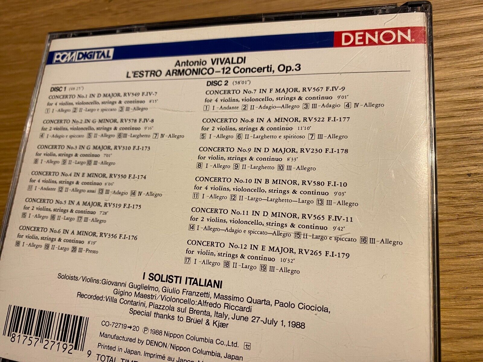 ANTONIO VIVALDI "L´ESTRO ARMONICO" 2 X CD SET 12 TRACK 1988 JAPANESE PRESS DENON