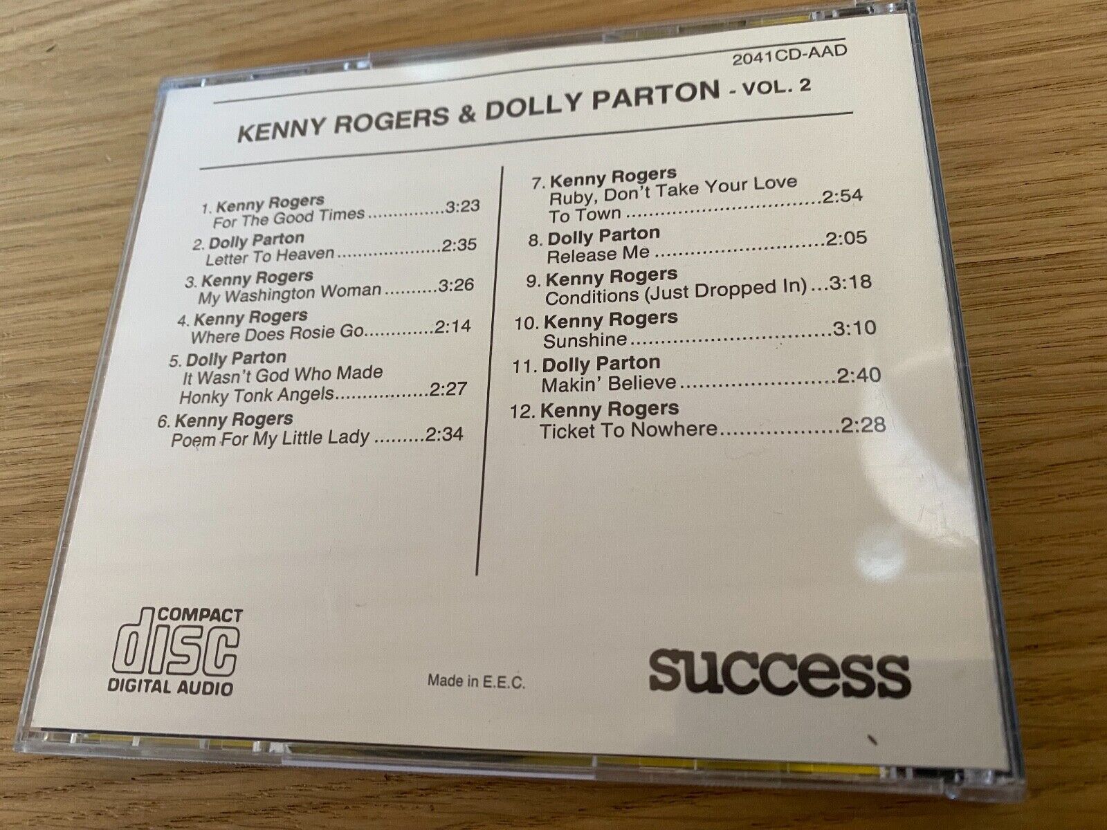 KENNY ROGERS  DOLLY PARTON "VOL 2" CD ALBUM 12 TRACK SUCCESS RECORDS EEC EU