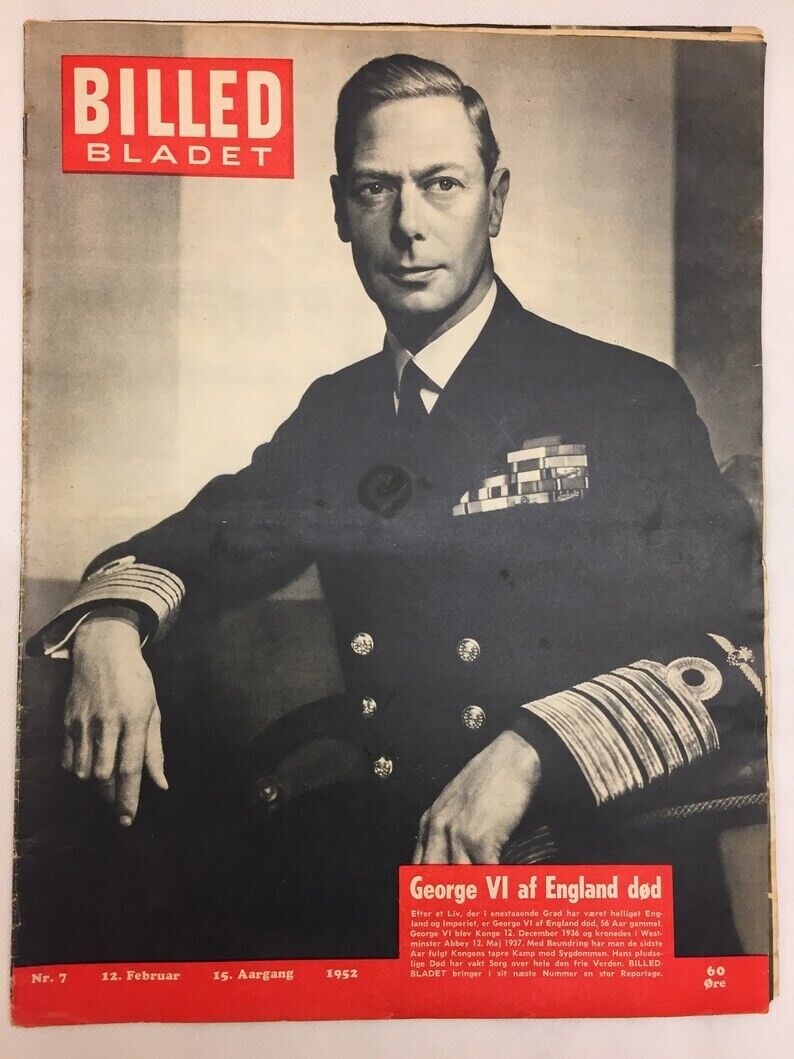 King George VI United Kingdom King Death Danish Magazine 1950s "Billed-Bladet"