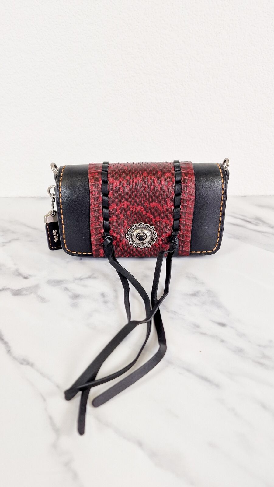 Coach 1941 Dinkier Whipstitch Snake Black Red Snakeskin Crossbody Bag 86819