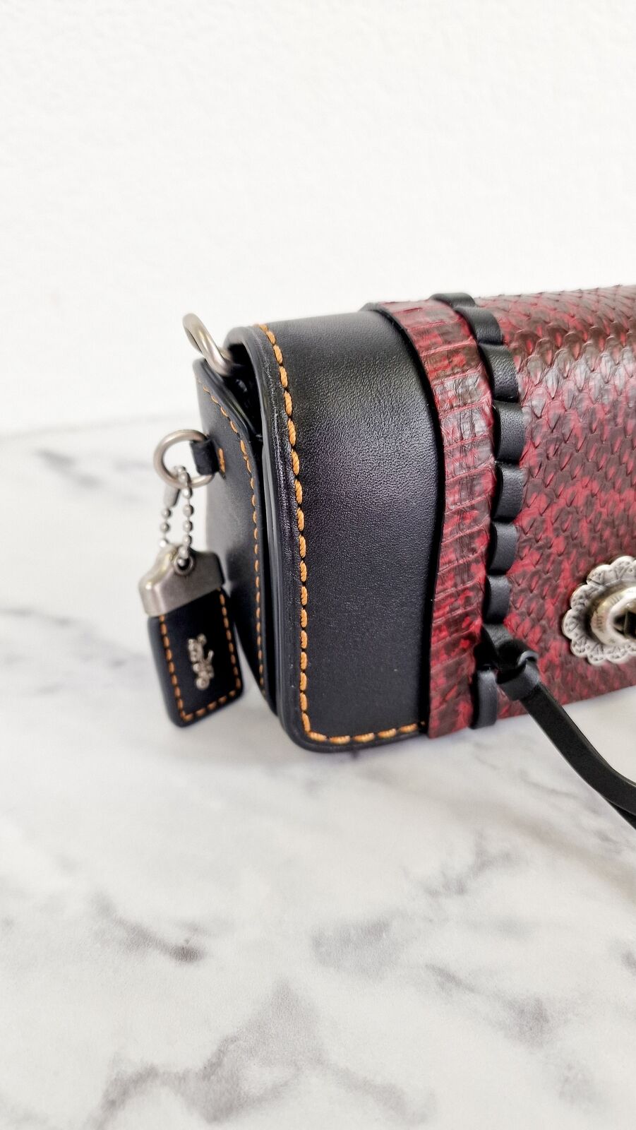 Coach 1941 Dinkier Whipstitch Snake Black Red Snakeskin Crossbody Bag 86819