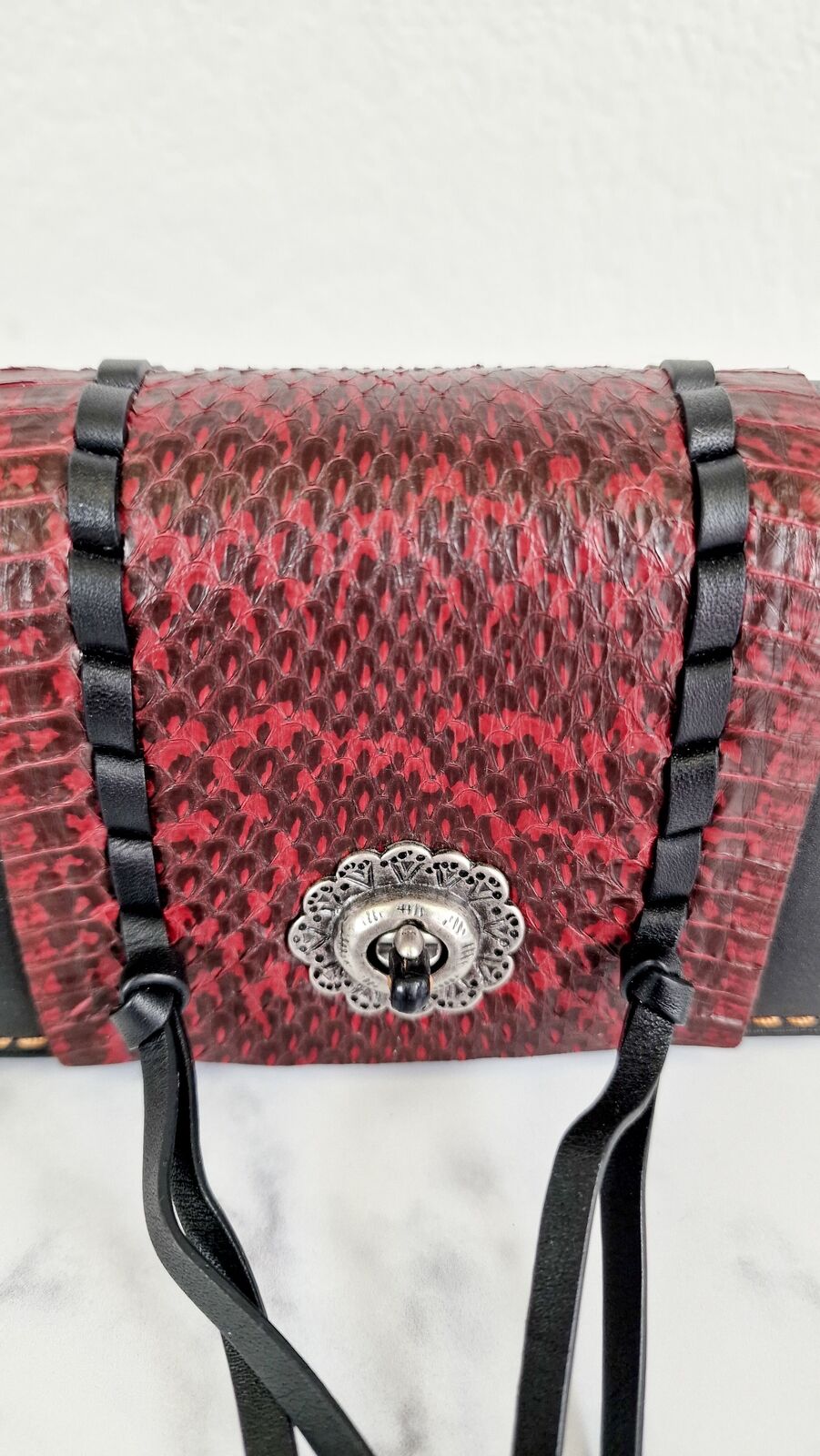 Coach 1941 Dinkier Whipstitch Snake Black Red Snakeskin Crossbody Bag 86819