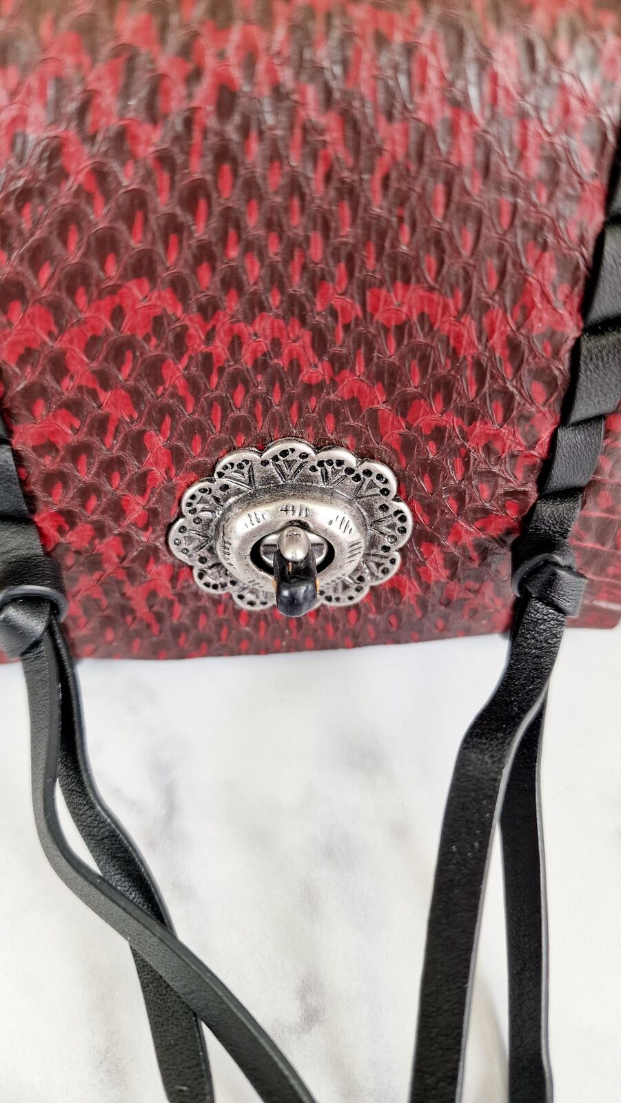 Coach 1941 Dinkier Whipstitch Snake Black Red Snakeskin Crossbody Bag 86819