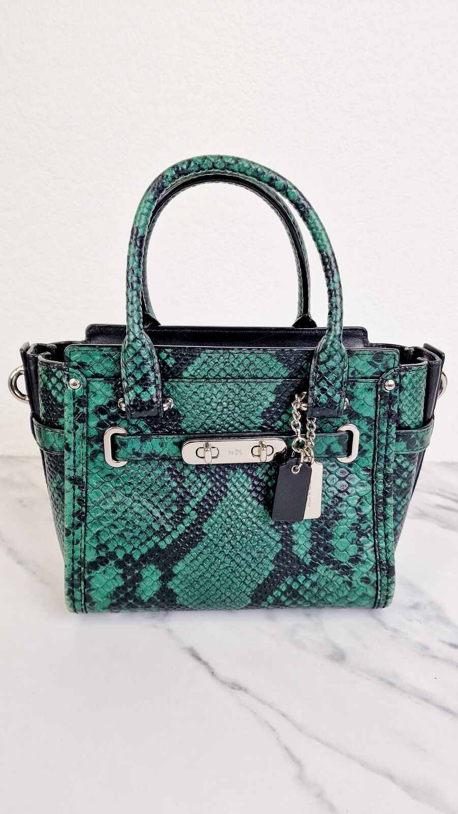 Coach Swagger 21 Green Black Snake Print Handbag Crossbody Bag Coach 38360