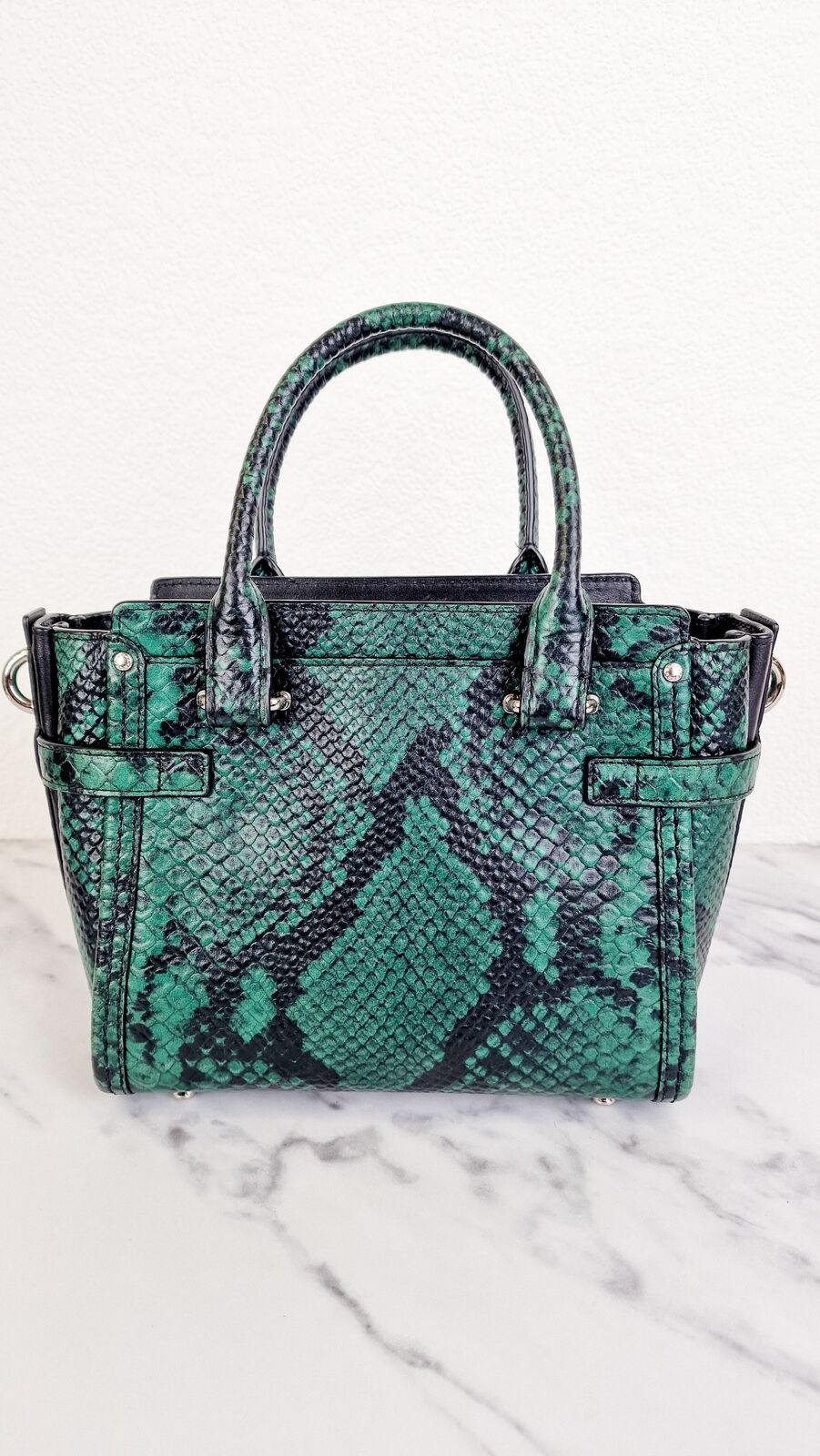 Coach Swagger 21 Green Black Snake Print Handbag Crossbody Bag Coach 38360