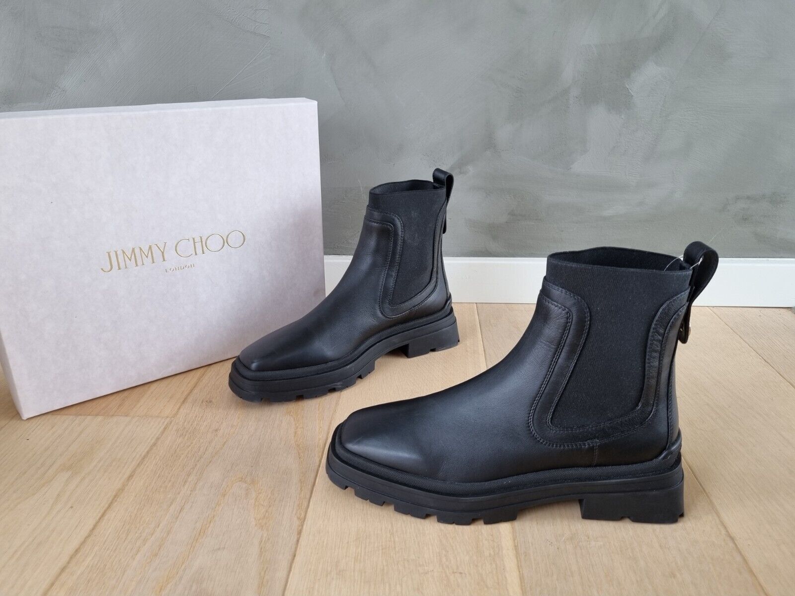 **Jimmy Choo** Black Leather Veronique Chelsea Ankle Boots Size 40