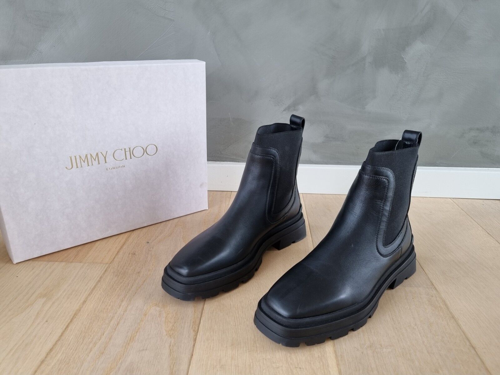 **Jimmy Choo** Black Leather Veronique Chelsea Ankle Boots Size 40