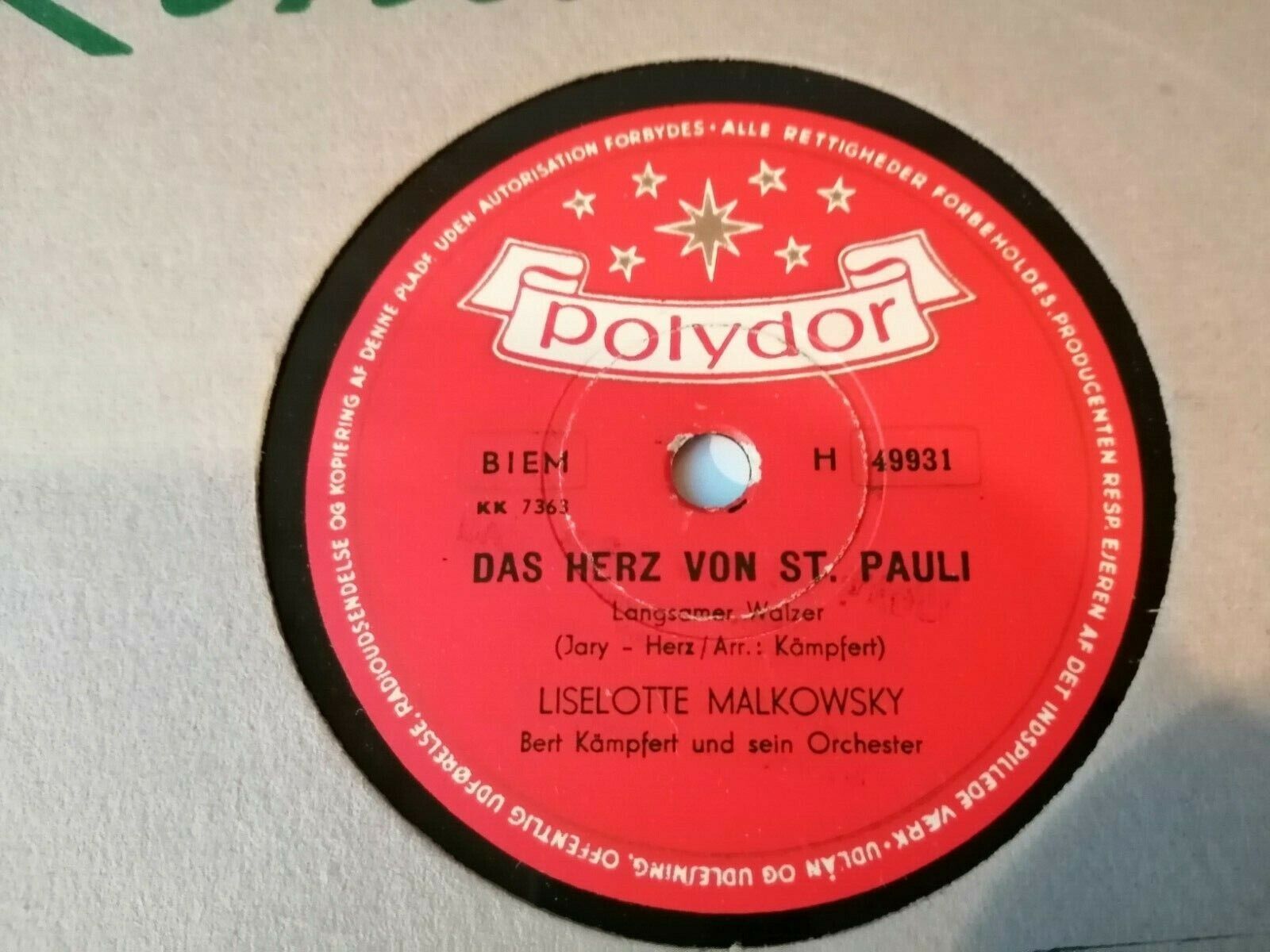 78 RPM  shellacLISELOTTE MALKOWSKYDas Hertz Von StPauli/Das Ganze Jahr Lang