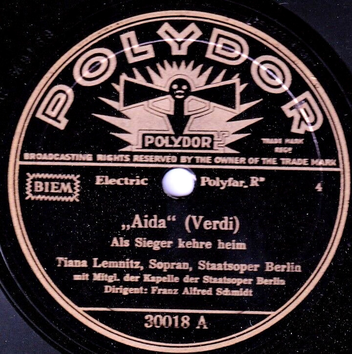 Lemnitz; Schmidt Verdi (Aida - O Patria mia) Pol 30018 NM(-)