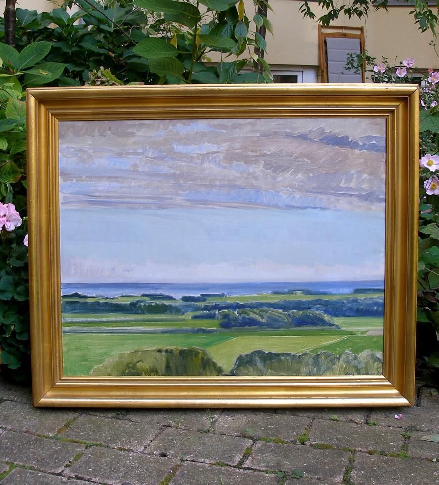 Lars Swane (1913) Under the Open sky. Funen Island. Huge Mid century oil.