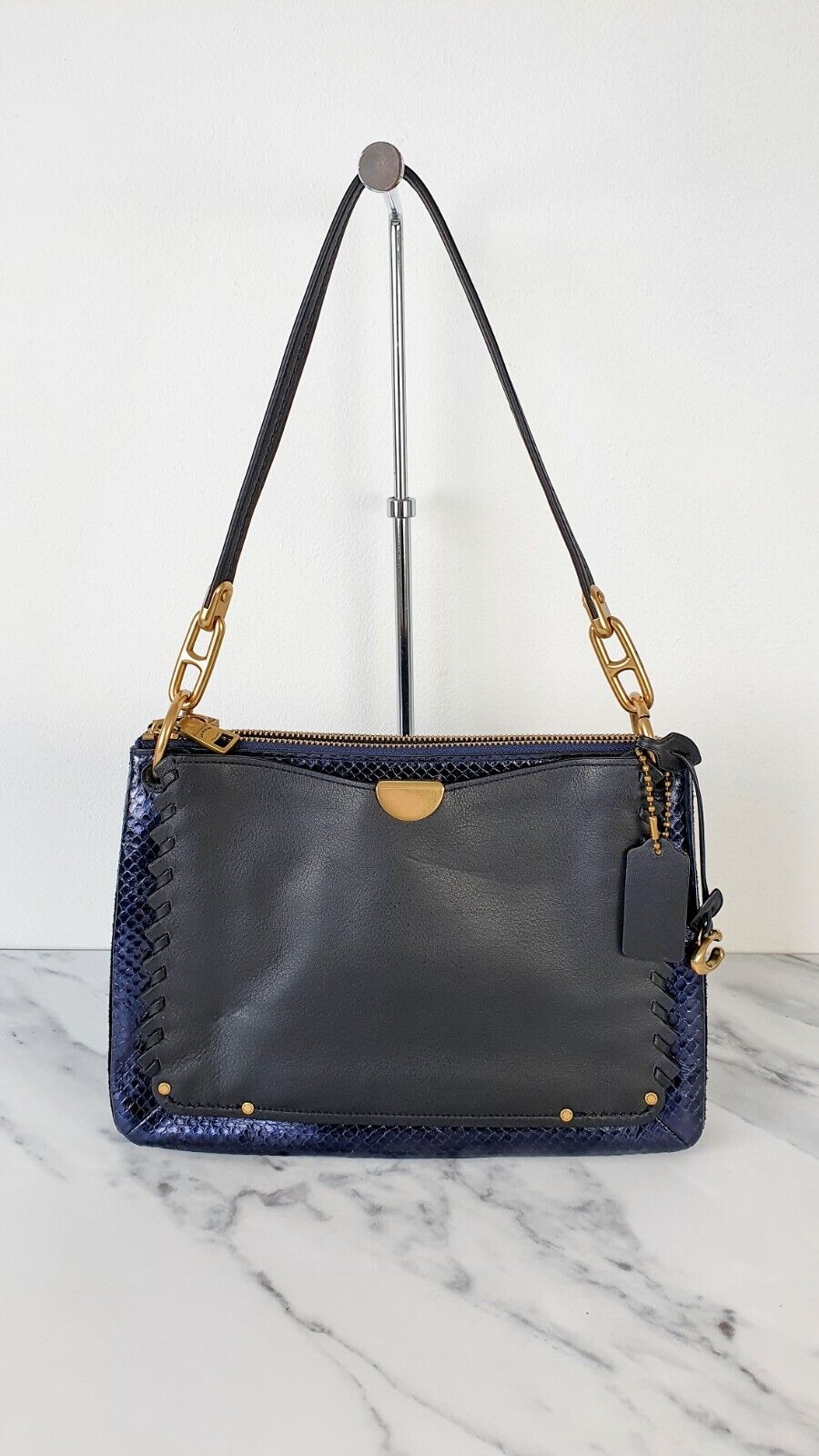 Coach Dreamer Shoulder Bag Crossbody Black Blue Whipstitch Snakeskin Sample Bag