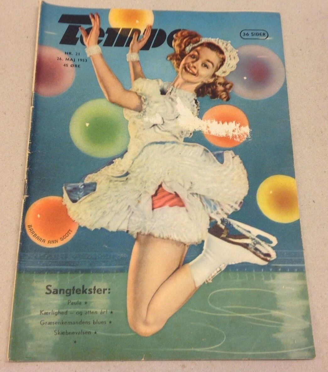 Barbara Ann Scott Skater Front Cover Original Vtg Danish Magazine "Tempo" 1953