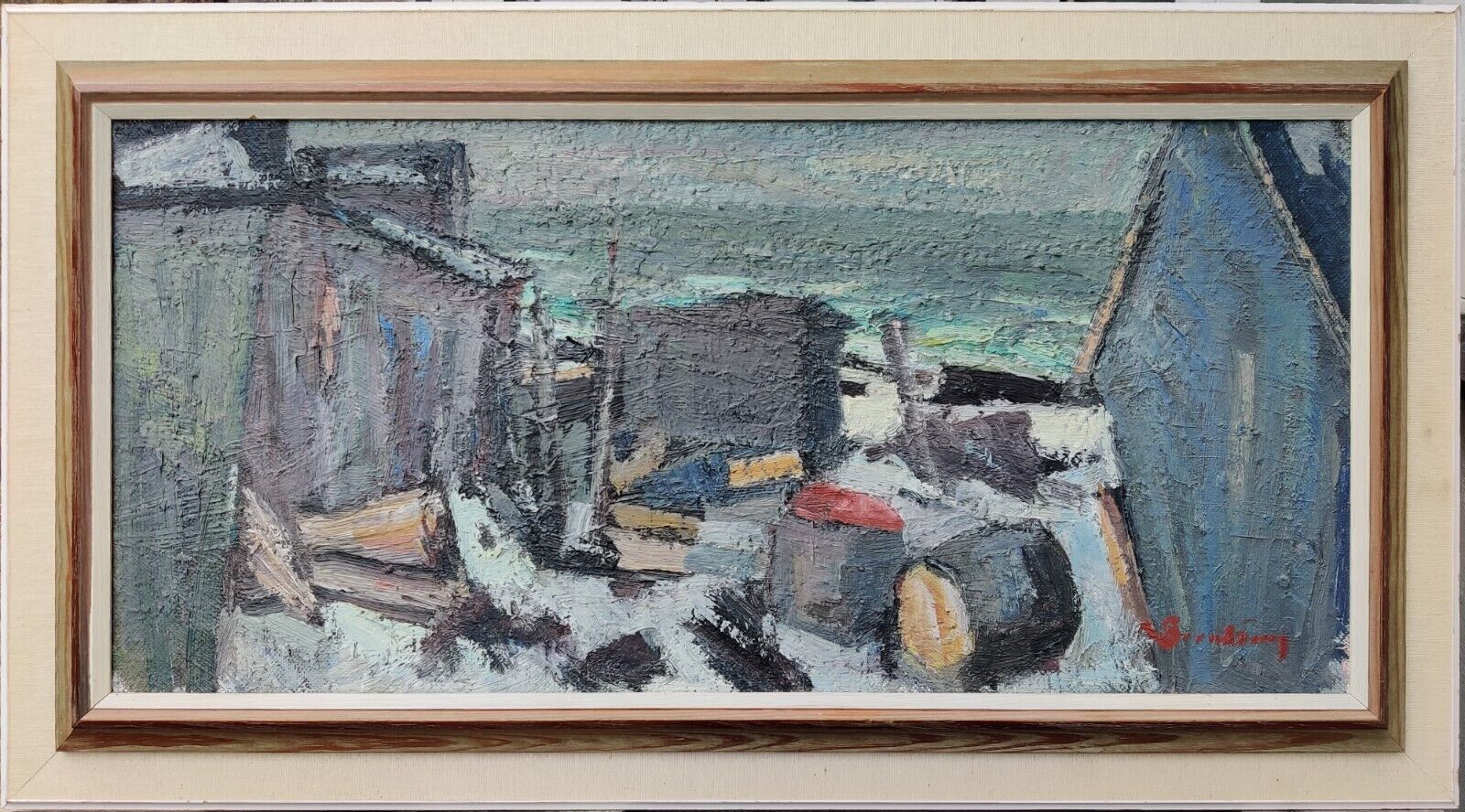 Carl Berndtsson (1902-1983): FISHERMAN'S VILLAGE original oil painting