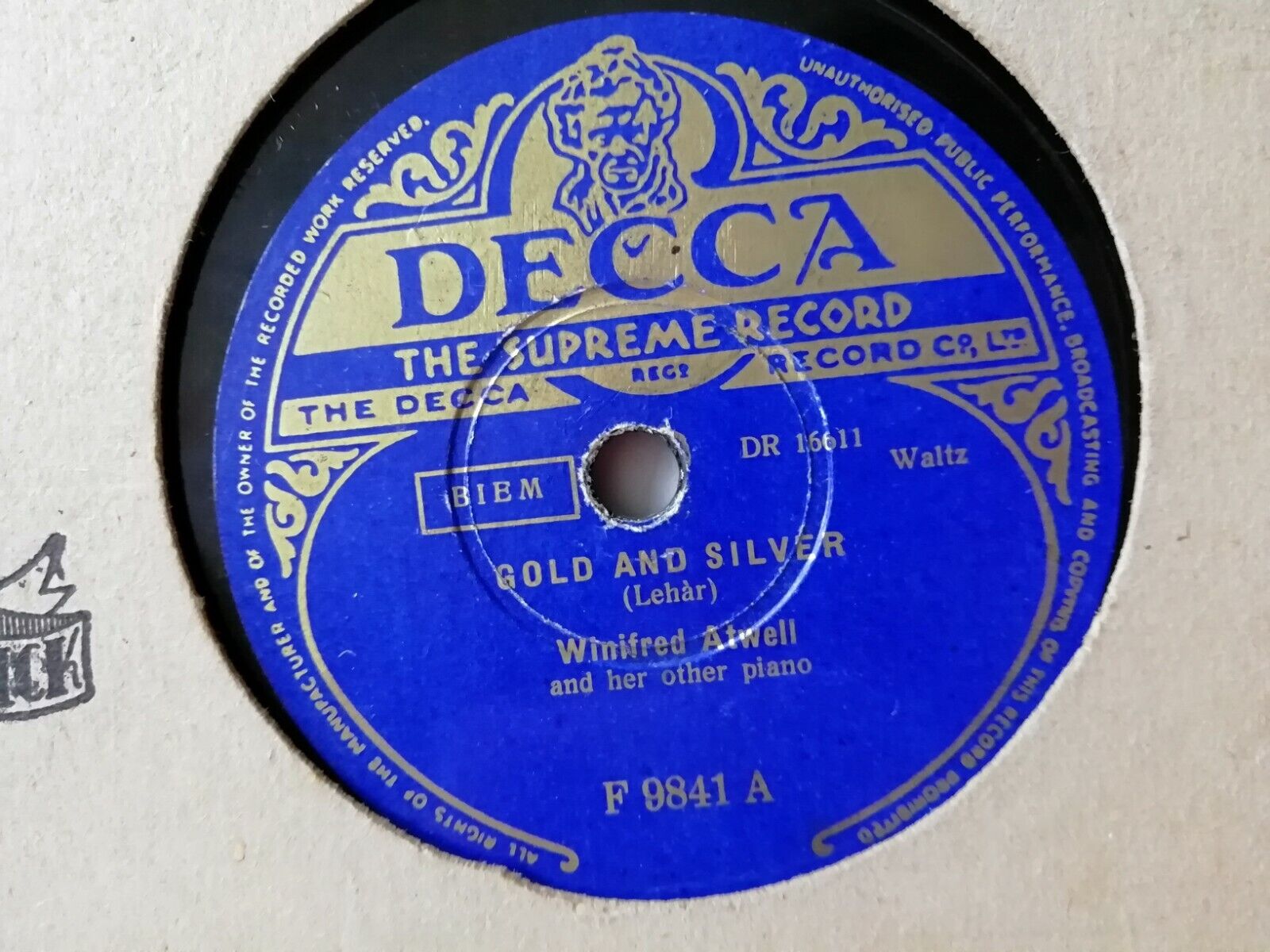 78 rpm record:Winifred AtwellGold and Silver/Jubilee Rag Decca F 9841