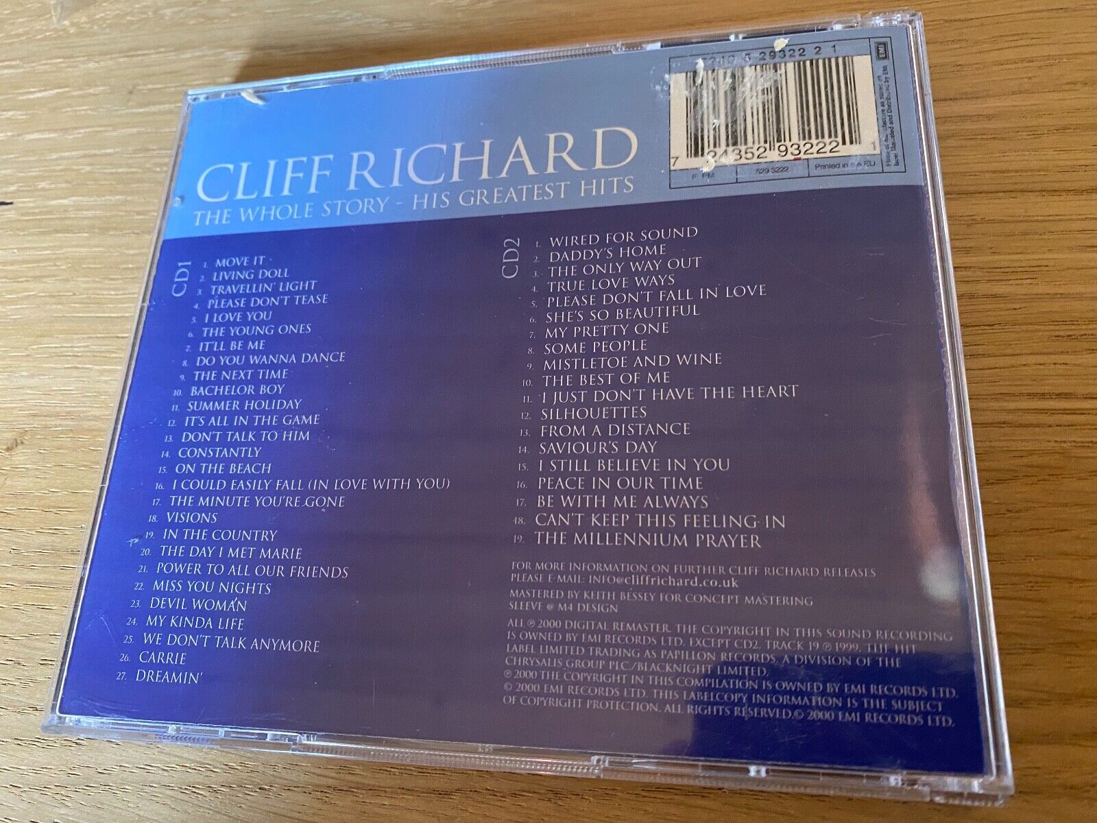 CLIFF RICHARD "THE WHOLE STORY- HIS GREATEST HITS" 2 X CD SET 2000 EMI RECORDS