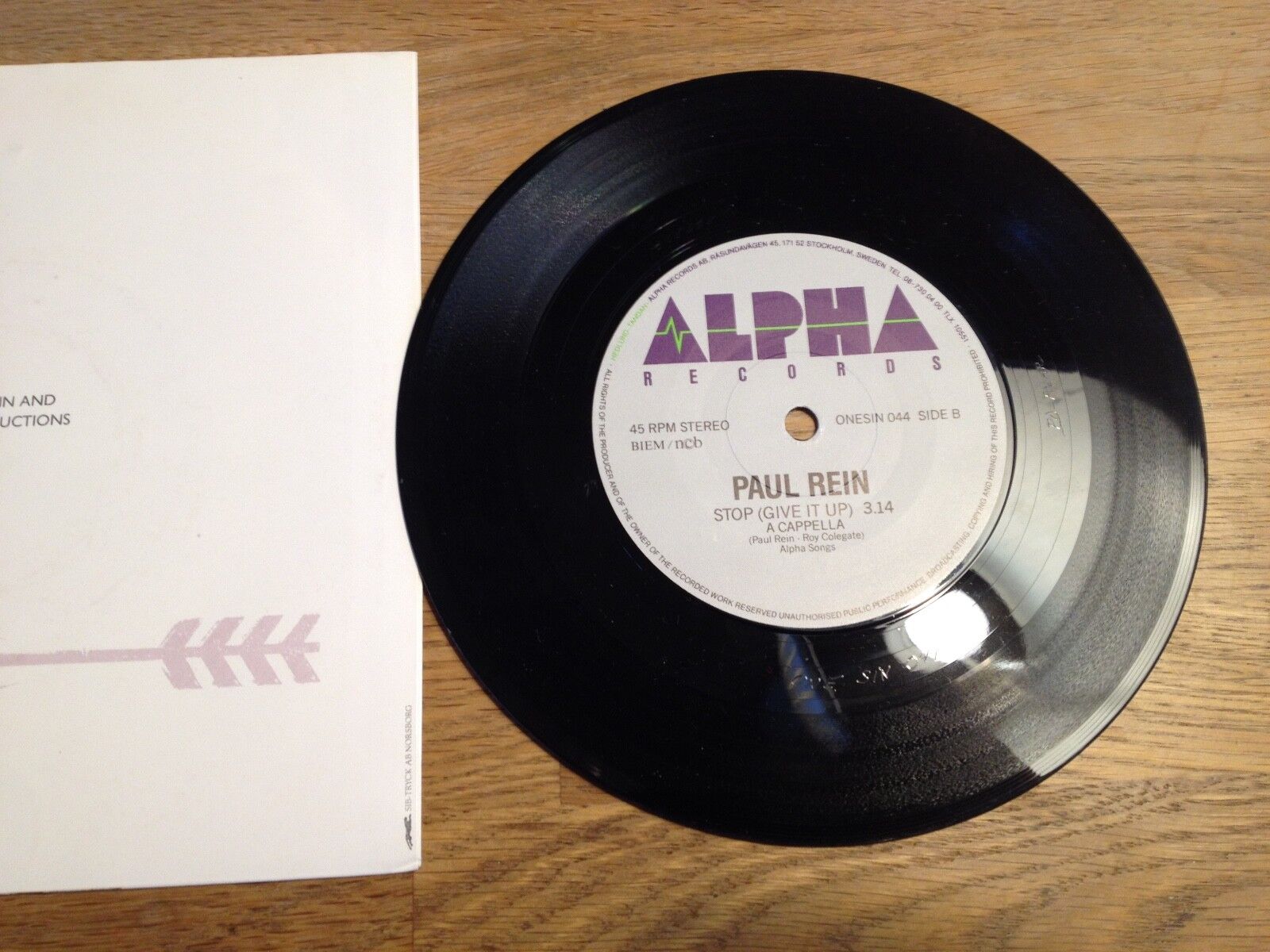 PAUL REIN "STOP (GIVE IT UP)" SWEDISH 1986 SINGLE NCB ALPHA RECORDS ONE SIN 044*