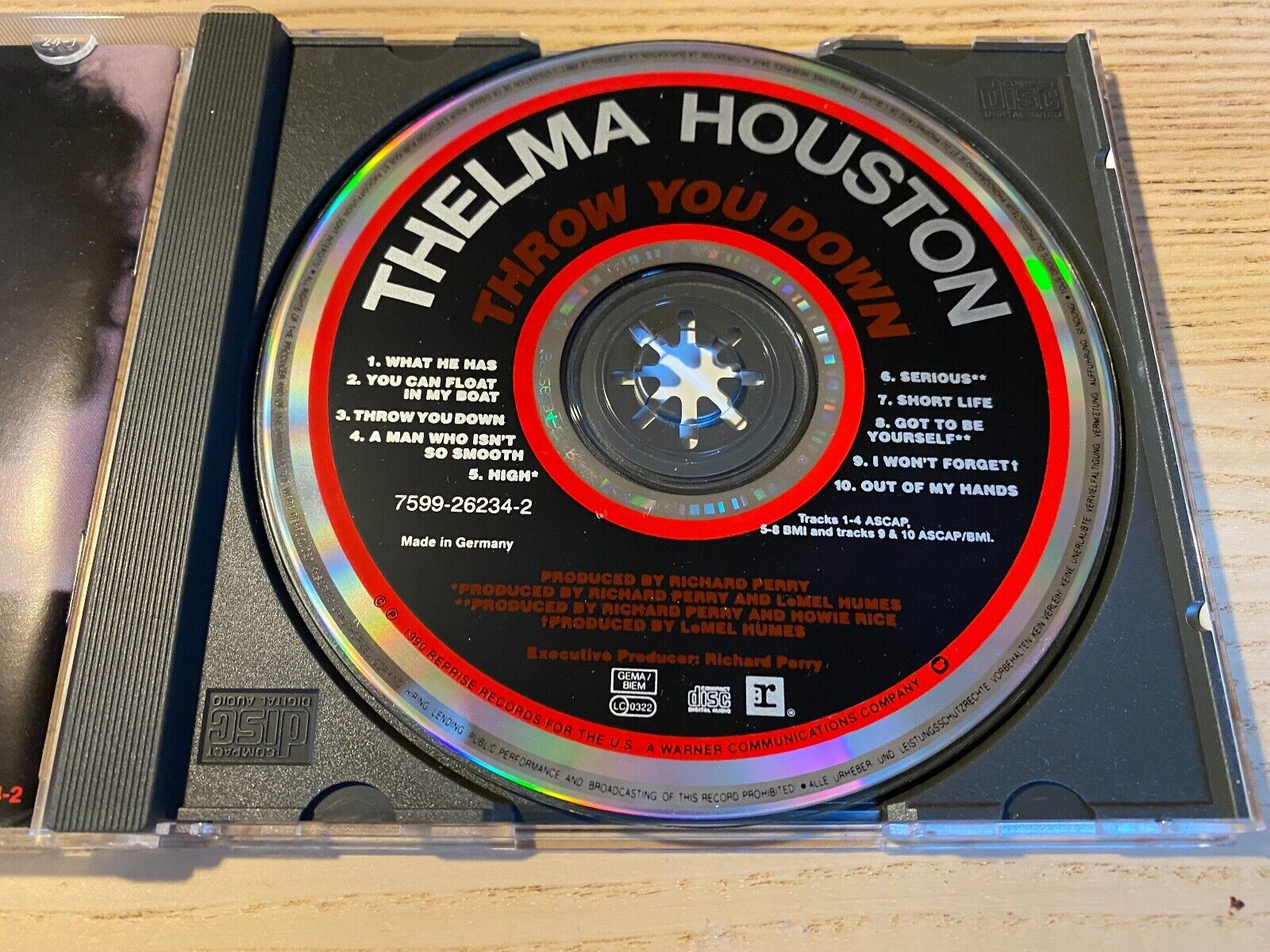 THELMA HOUSTON "THROW YOU DOWN" 10 TRACKS AAD CD ALBUM 1990 GERMAN PRESS REPRISE