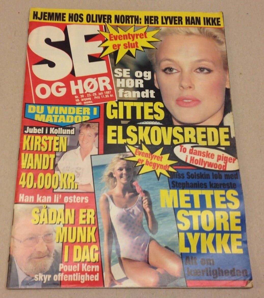 Gitte Nielsen Stallone +Makepeace Back Cover Danish Magazine 1987 "Se og Hoer"