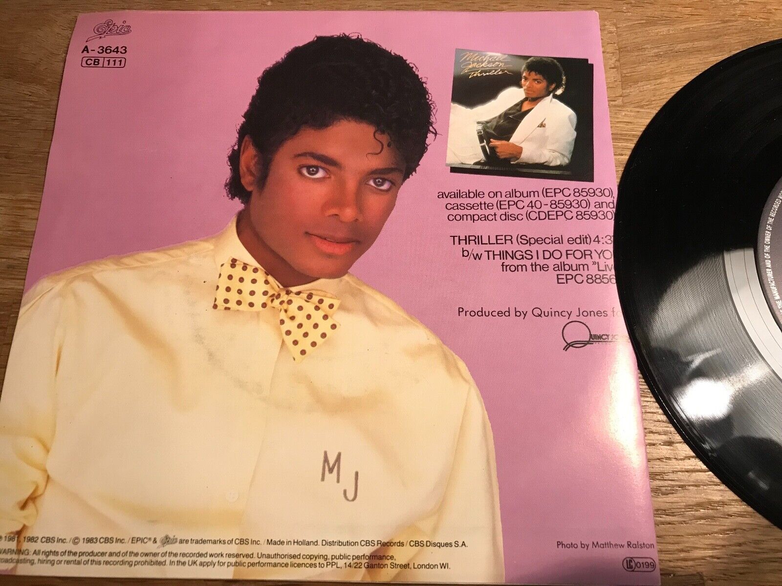 MICHAEL JACKSON "THRILLER/THINGS (I DO FOR YOU)" 1983 EPIC RECORDS HOLLAND RARE*