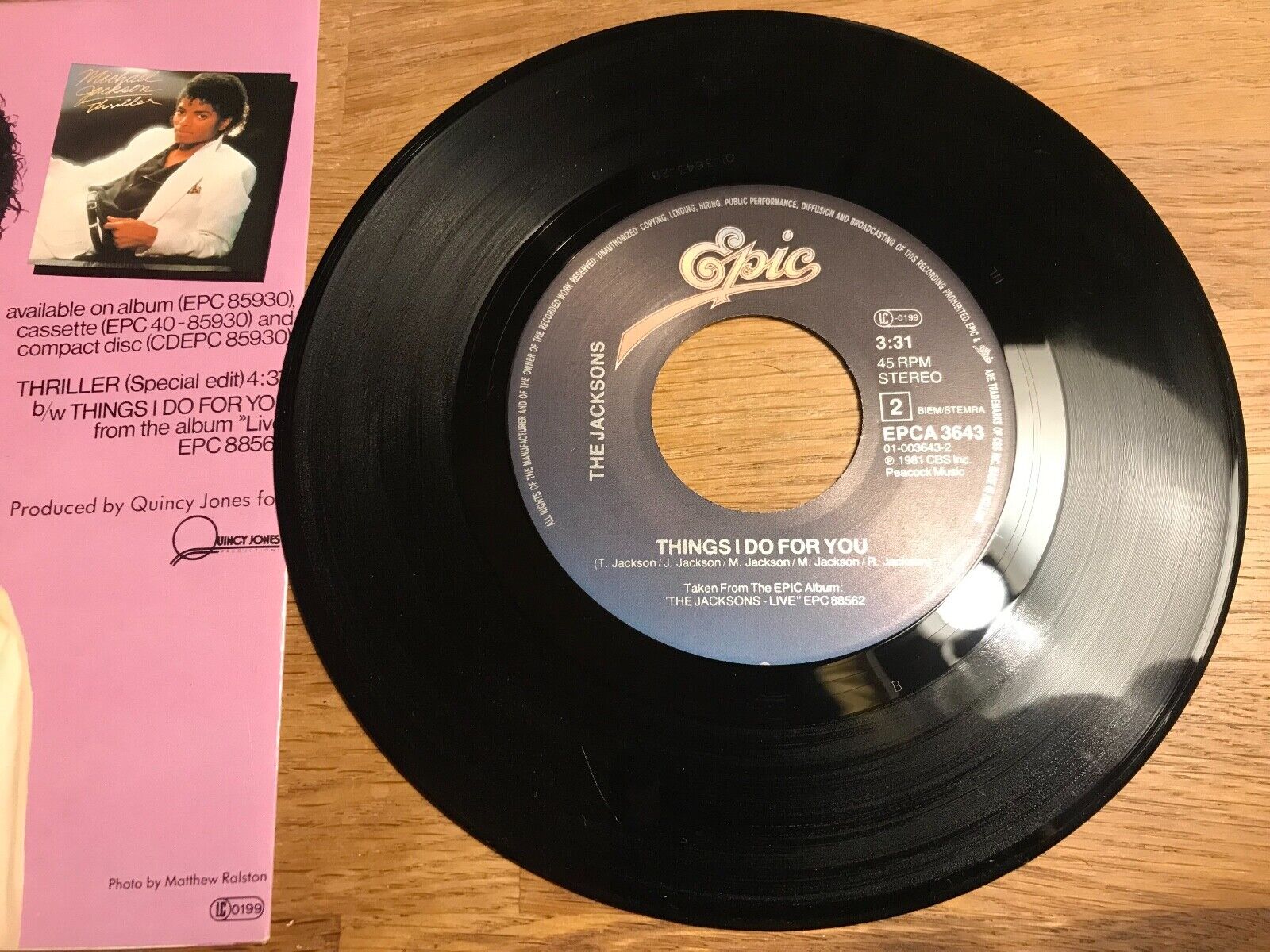 MICHAEL JACKSON "THRILLER/THINGS (I DO FOR YOU)" 1983 EPIC RECORDS HOLLAND RARE*