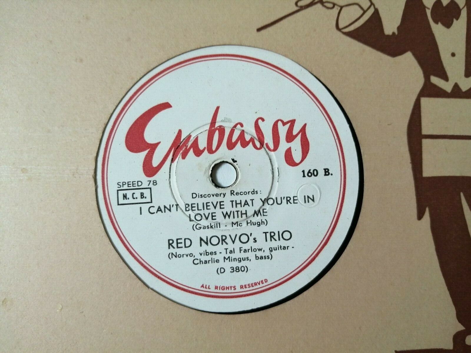 78 rpm RED NORVO'S TRIO Move/I Can't Believe That You're In Love With Me 1950