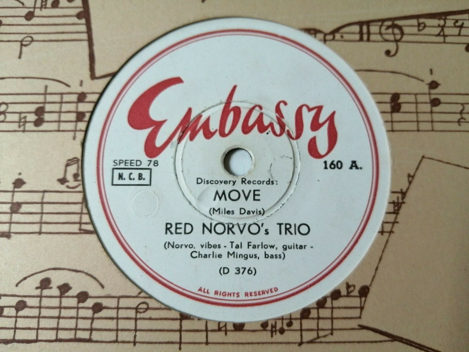 78 rpm RED NORVO'S TRIO Move/I Can't Believe That You're In Love With Me 1950