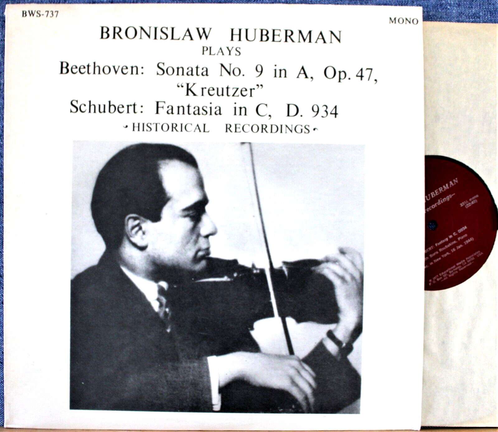 Huberman; etc Schubert (Fantasia) + Beethoven (Sonata op 47) BWS 737 NM