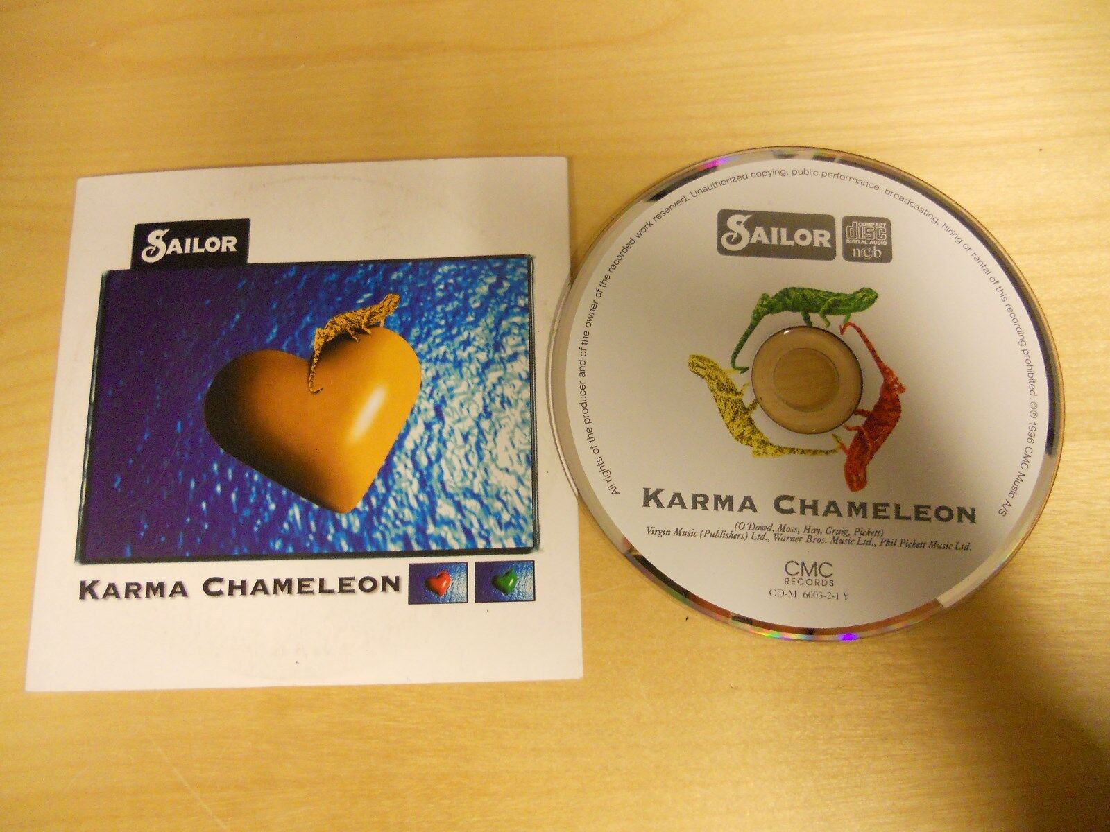 SAILOR KARMA CHAMELEON / A GLASS OF CHAMPAGNE 4 TRACKS SWEDEN CD SINGLE 1996 NCB