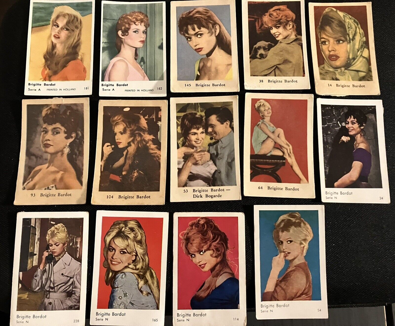 14 VINTAGE CARDS OF BRIGITTE BARDOT DUTCH GUM FRENCH ACTOR 🇫🇷