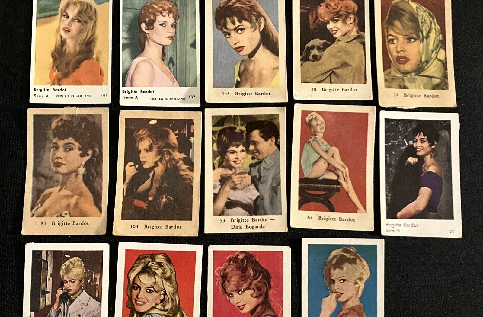 14 VINTAGE CARDS OF BRIGITTE BARDOT DUTCH GUM FRENCH ACTOR 🇫🇷