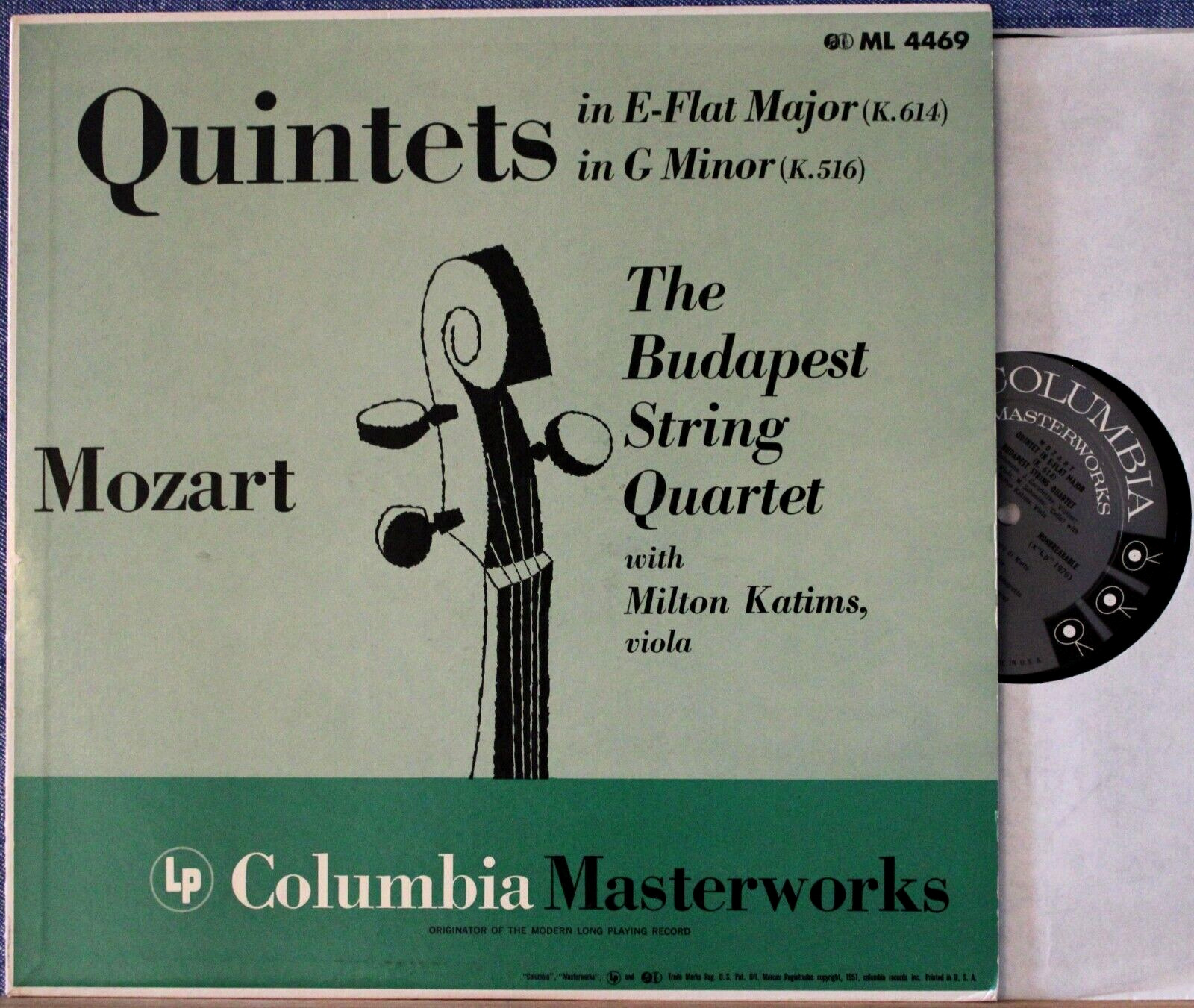 Budapest SQ; Katims Mozart (String quintets) Col ML 4469 6-Eye NM