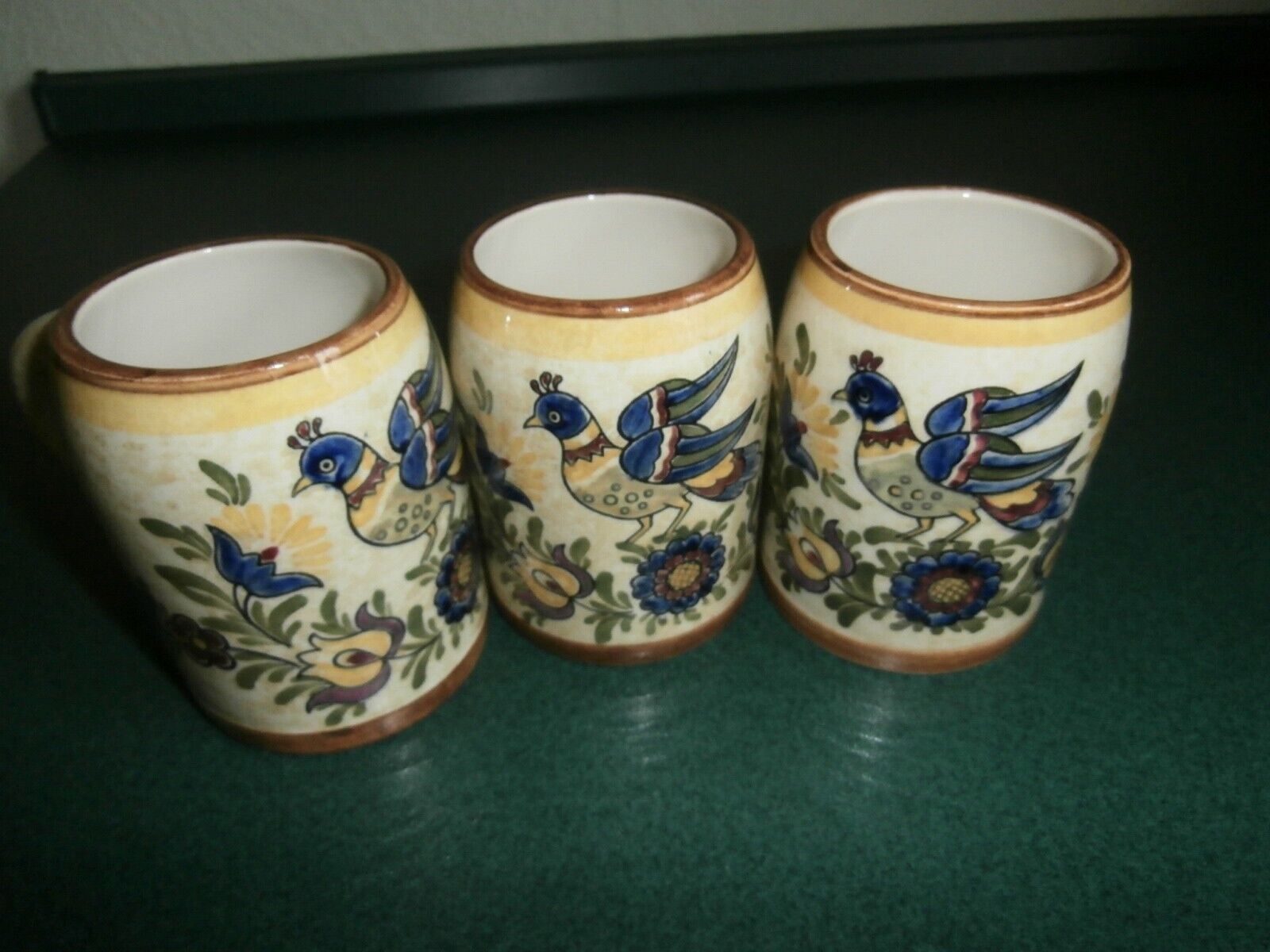 ~ Lot of 3 Villeroy  Boch Dresden German Beer Stein Mug Antique Bird Flowers