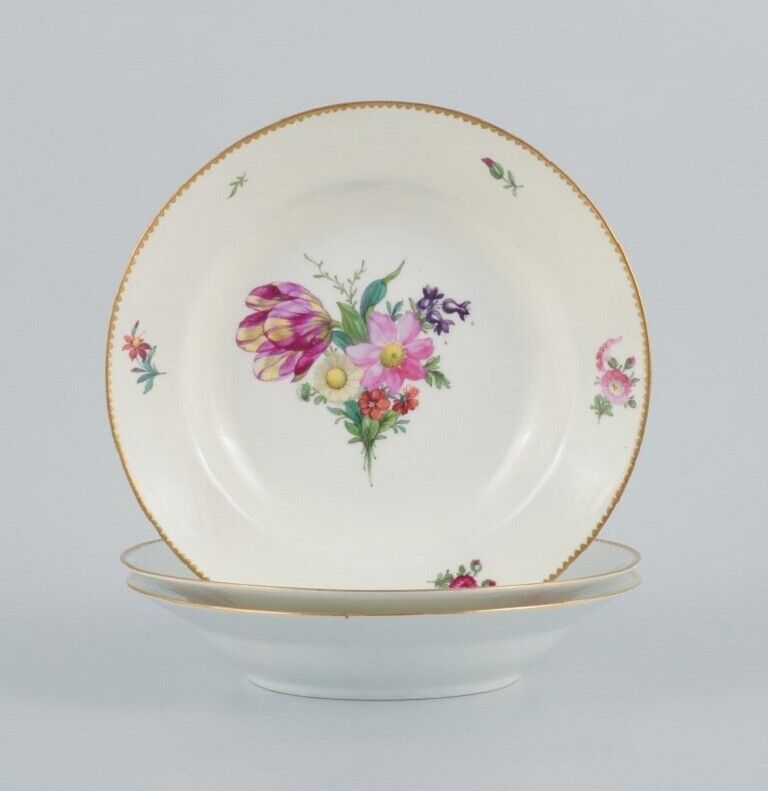 BG Bing  Grondahl Saxon flower Three deep plates decorated with flowers