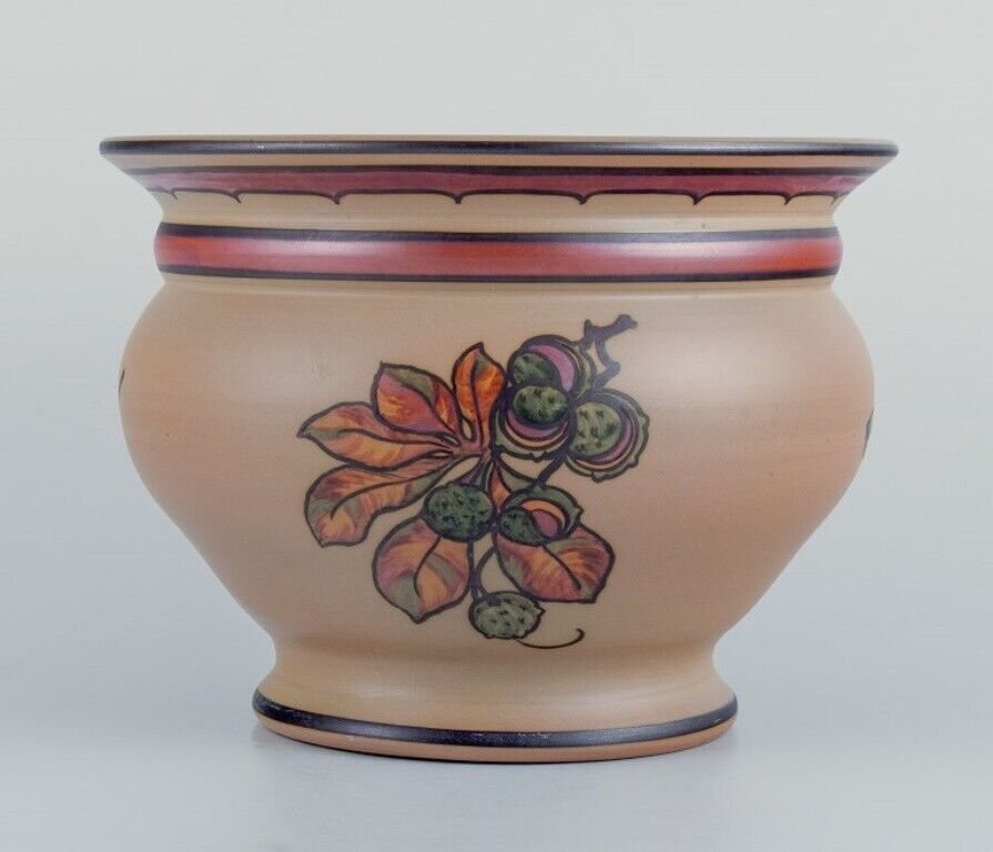 Hjorth Bornholm Denmark Large ceramic jar Hand-painted with floral motif