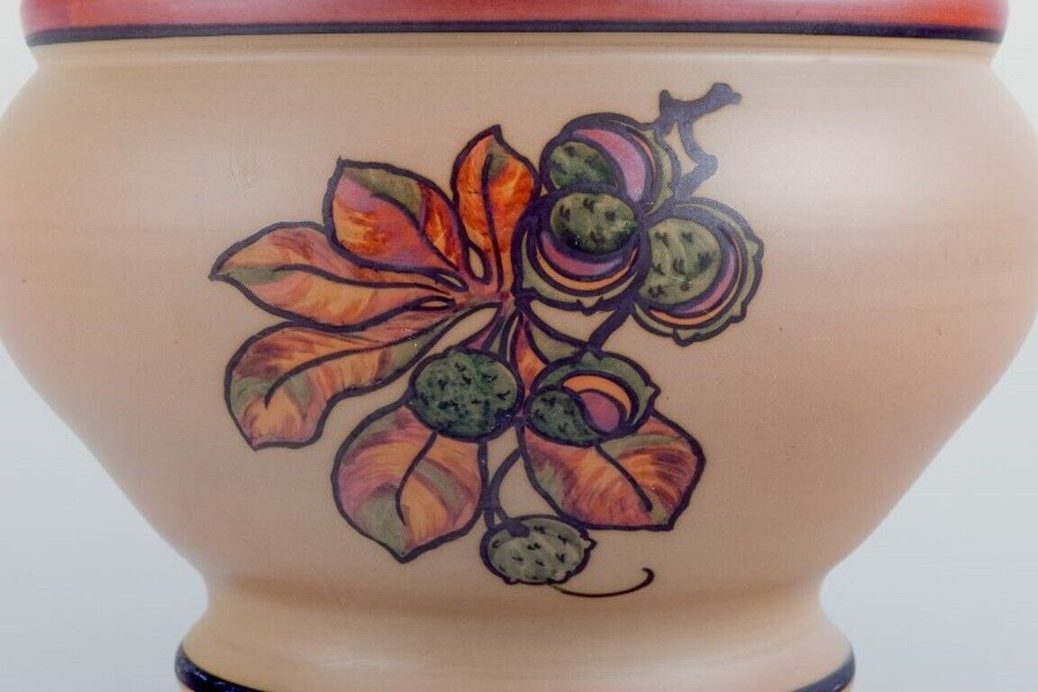 Hjorth Bornholm Denmark Large ceramic jar Hand-painted with floral motif